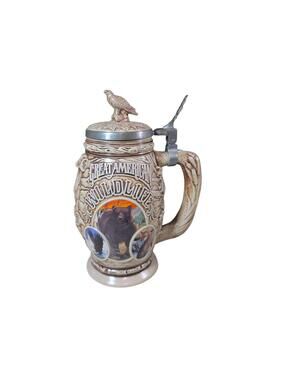 Beer Stein Avon Tribute to American Wildlife Lidded Ceramic 1995 Made In Brazil
